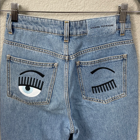 Chiara Ferragni Flirting Pockets Embroidered Slim Jeans Classic Blue Sz 27 - Picture 6 of 12